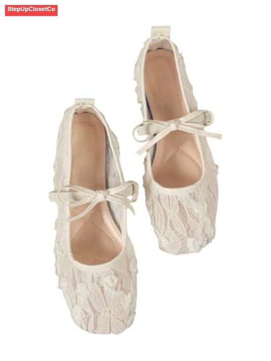 Shoes - Lace Mesh Ballet Flats Women Dressy Slip On Bow Flats